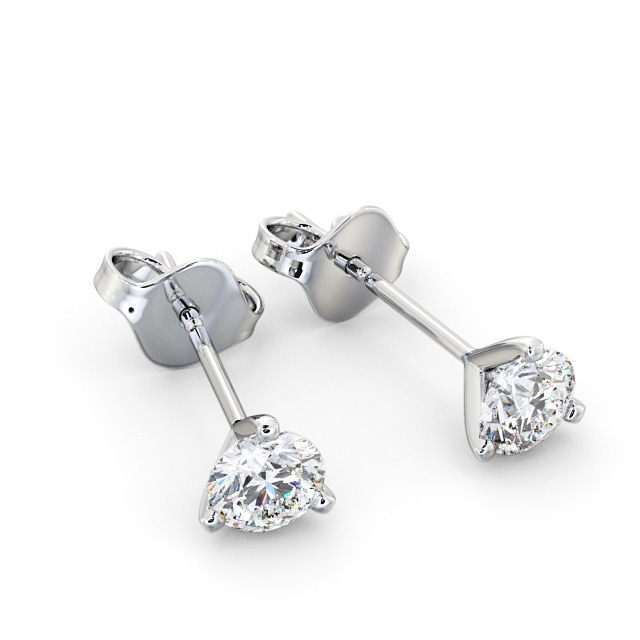 Round Diamond Three Claw Stud Earrings 18K White Gold - Carel ERG126_WG_FLAT