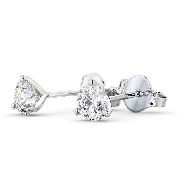 Round Diamond Three Claw Stud Earrings 18K White Gold - Carel ERG126_WG_SIDE