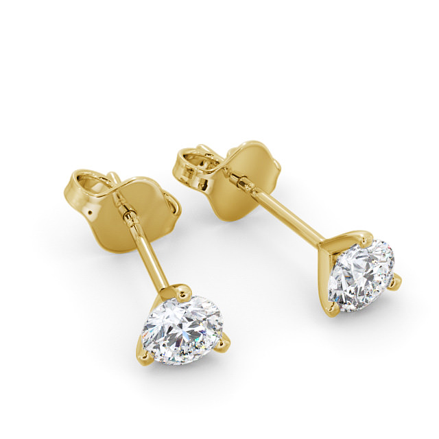 Round Diamond Three Claw Stud Earrings 9K Yellow Gold - Carel ERG126_YG_FLAT