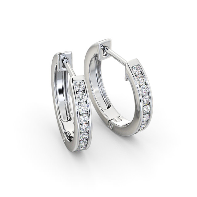 Hoop Round Diamond Earrings 9K White Gold - Veronica ERG127_WG_FLAT