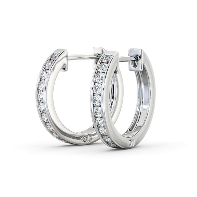 Hoop Round Diamond Earrings 18K White Gold - Veronica ERG127_WG_SIDE