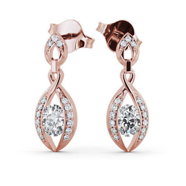 Drop Oval Diamond Earrings 18K Rose Gold - Ingoe ERG12_RG_UP