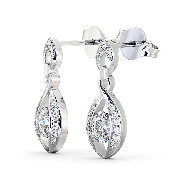 Drop Oval Diamond Earrings 18K White Gold - Ingoe ERG12_WG_SIDE