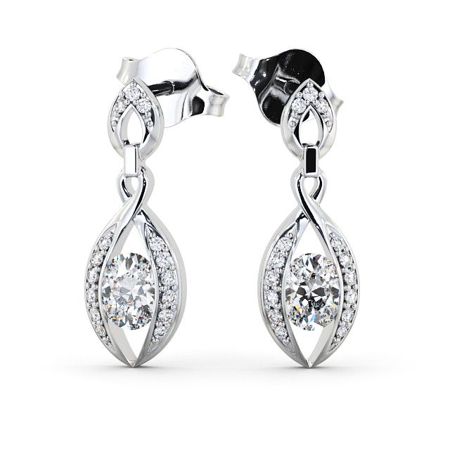 Drop Oval Diamond Earrings 18K White Gold - Ingoe ERG12_WG_UP