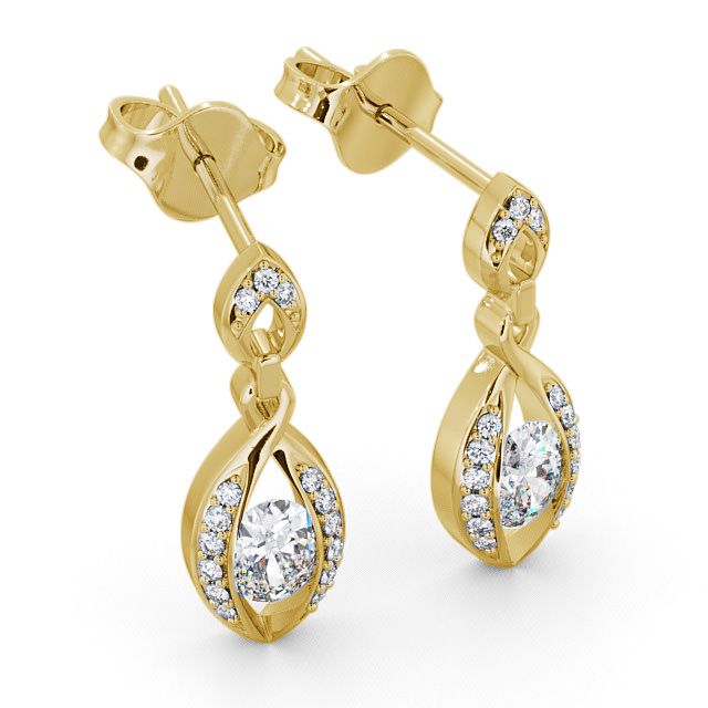 Drop Oval Diamond Earrings 9K Yellow Gold - Ingoe ERG12_YG_FLAT