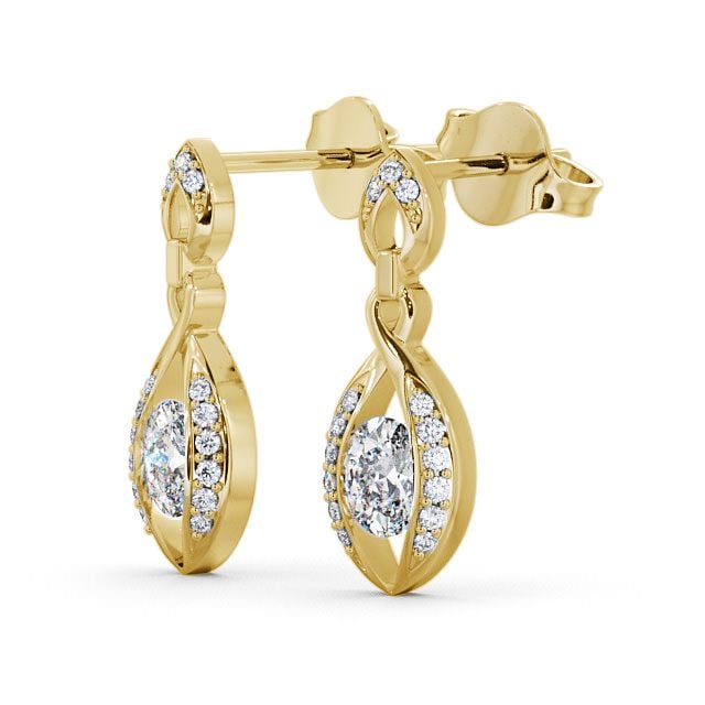 Drop Oval Diamond Earrings 18K Yellow Gold - Ingoe ERG12_YG_SIDE