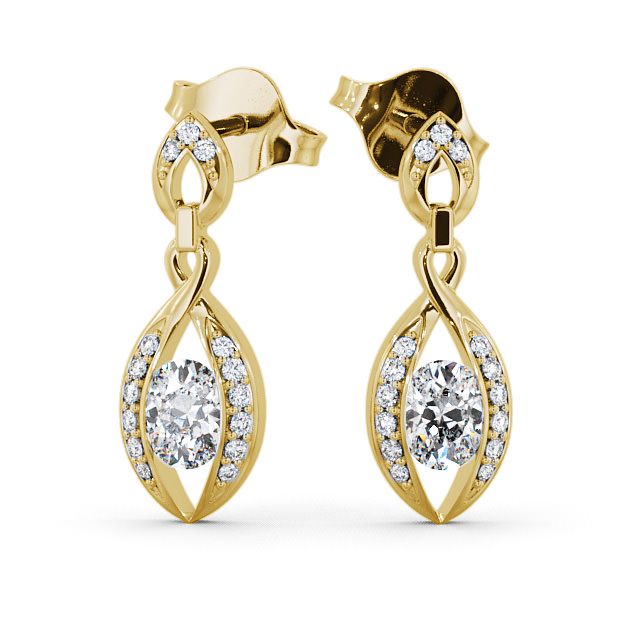 Drop Oval Diamond Earrings 9K Yellow Gold - Ingoe ERG12_YG_UP