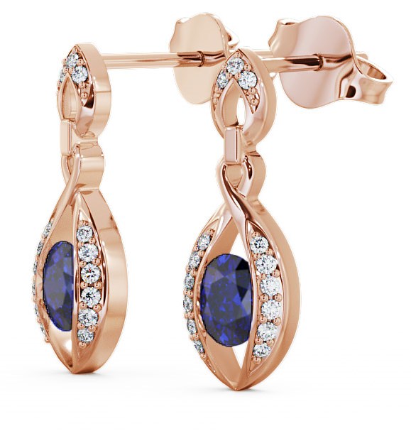  Drop Style Blue Sapphire and Diamond 1.32ct Earrings 9K Rose Gold - Ingoe ERG12GEM_RG_BS_THUMB1 