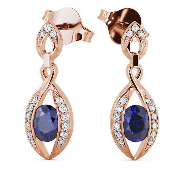  Drop Style Blue Sapphire and Diamond 1.32ct Earrings 9K Rose Gold - Ingoe ERG12GEM_RG_BS_THUMB2 