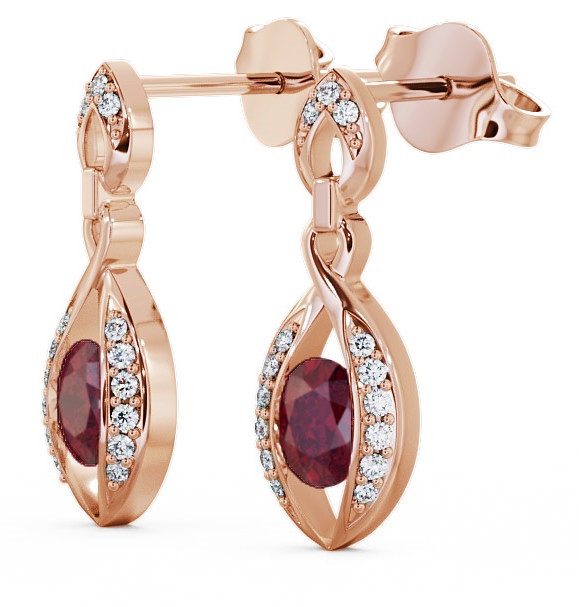  Drop Style Ruby and Diamond 1.32ct Earrings 9K Rose Gold - Ingoe ERG12GEM_RG_RU_THUMB1 