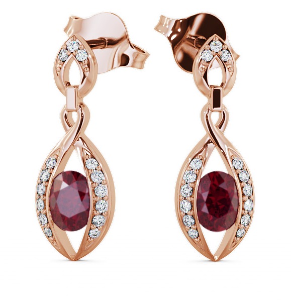  Drop Style Ruby and Diamond 1.32ct Earrings 18K Rose Gold - Ingoe ERG12GEM_RG_RU_THUMB2 