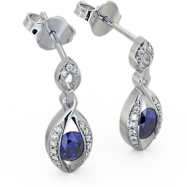 Drop Style Blue Sapphire and Diamond 1.32ct Earrings 9K White Gold - Ingoe ERG12GEM_WG_BS_FLAT