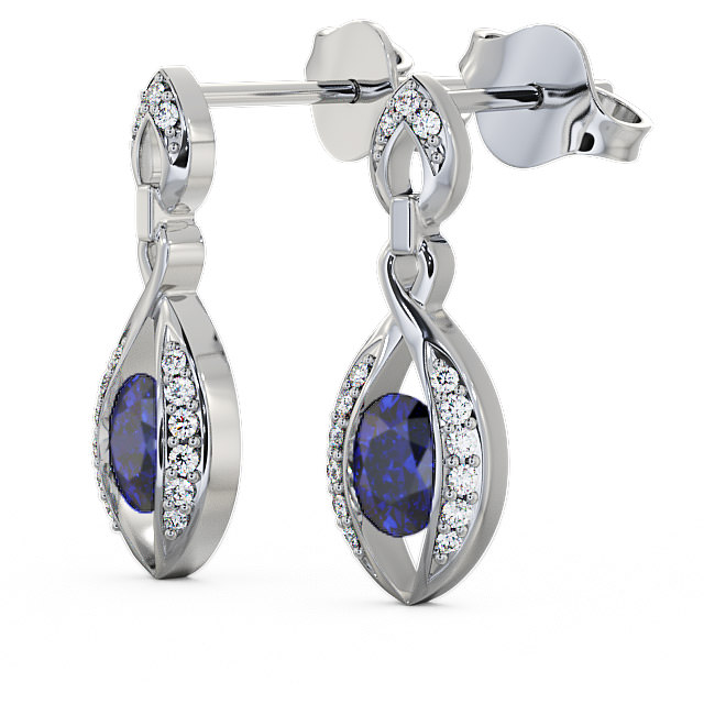 Drop Style Blue Sapphire and Diamond 1.32ct Earrings 9K White Gold - Ingoe ERG12GEM_WG_BS_SIDE