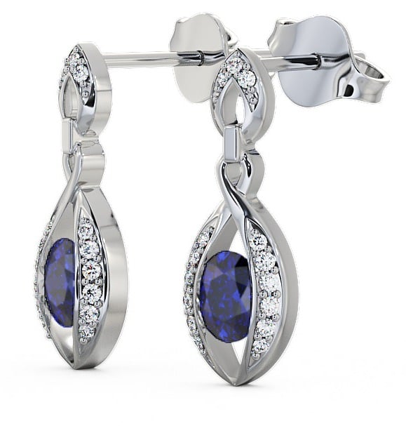  Drop Style Blue Sapphire and Diamond 1.32ct Earrings 18K White Gold - Ingoe ERG12GEM_WG_BS_THUMB1 