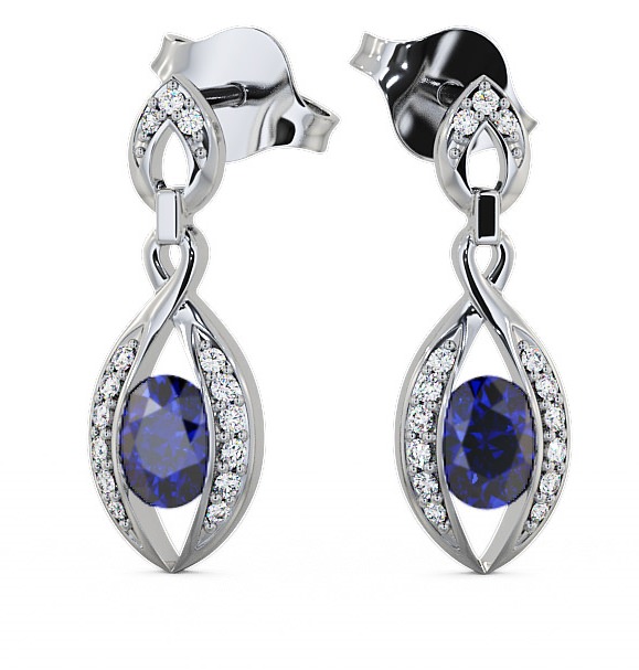  Drop Style Blue Sapphire and Diamond 1.32ct Earrings 18K White Gold - Ingoe ERG12GEM_WG_BS_THUMB2 
