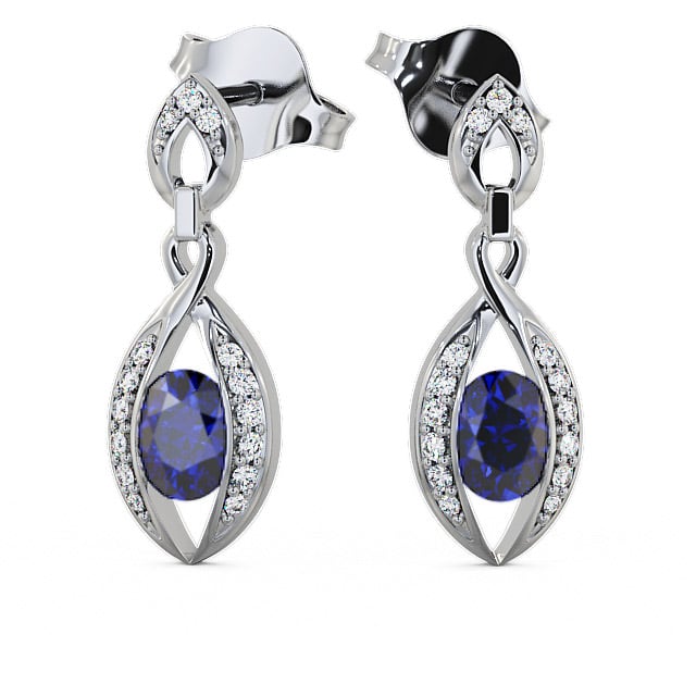 Drop Style Blue Sapphire and Diamond 1.32ct Earrings 9K White Gold - Ingoe ERG12GEM_WG_BS_UP