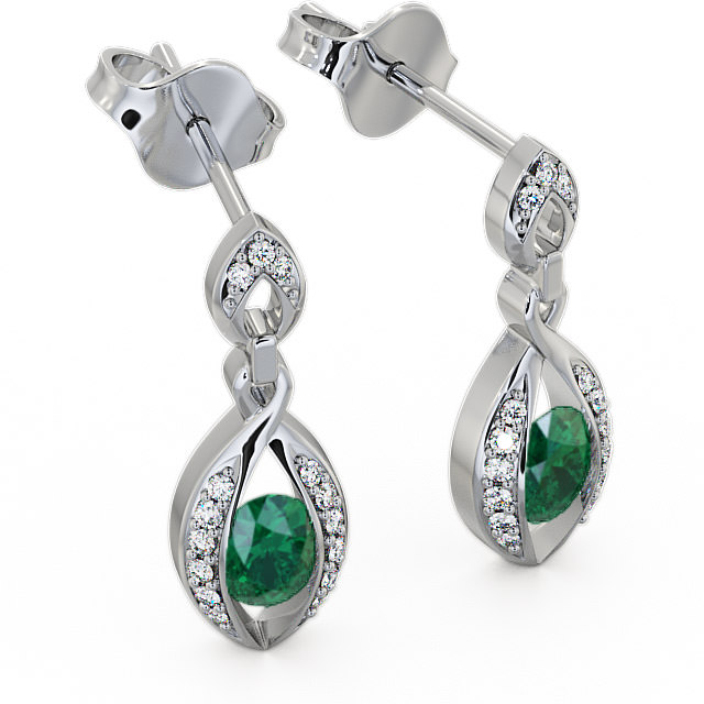 Drop Style Emerald and Diamond 1.16ct Earrings 18K White Gold - Ingoe ERG12GEM_WG_EM_FLAT