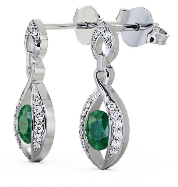  Drop Style Emerald and Diamond 1.16ct Earrings 18K White Gold - Ingoe ERG12GEM_WG_EM_THUMB1 