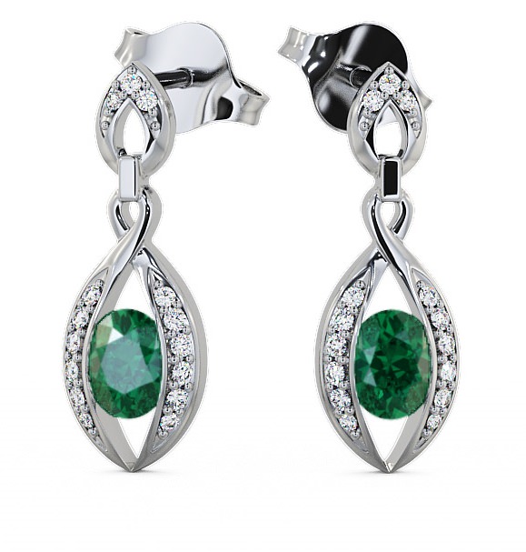  Drop Style Emerald and Diamond 1.16ct Earrings 18K White Gold - Ingoe ERG12GEM_WG_EM_THUMB2 