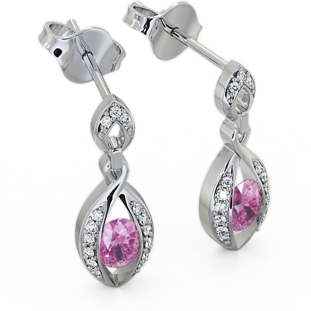 Drop Style Pink Sapphire and Diamond 1.32ct Earrings 9K White Gold - Ingoe ERG12GEM_WG_PS_FLAT