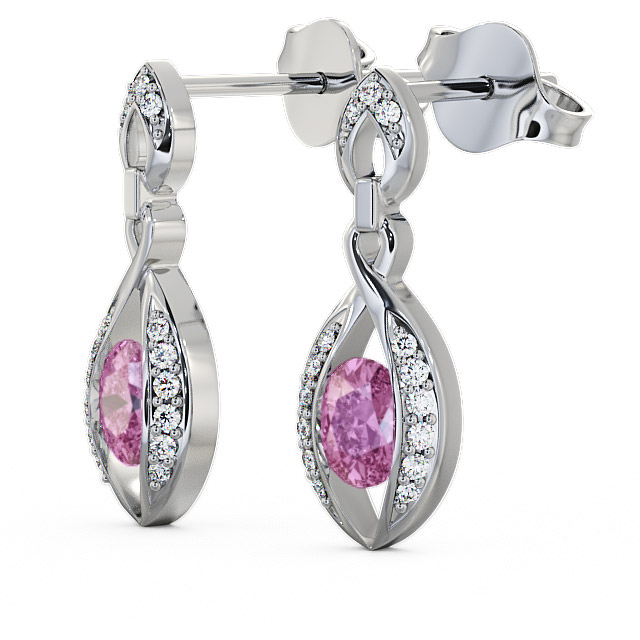 Drop Style Pink Sapphire and Diamond 1.32ct Earrings 9K White Gold - Ingoe ERG12GEM_WG_PS_SIDE