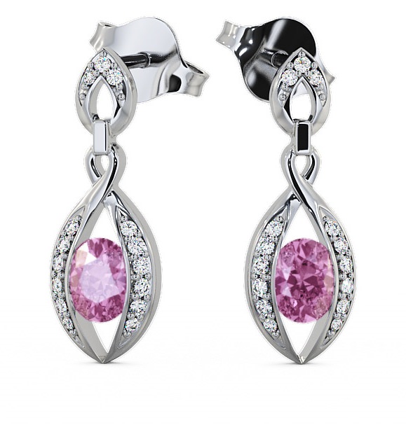  Drop Style Pink Sapphire and Diamond 1.32ct Earrings 18K White Gold - Ingoe ERG12GEM_WG_PS_THUMB2 