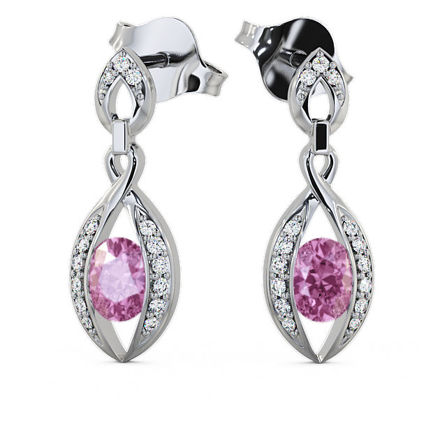 Drop Style Pink Sapphire and Diamond 1.32ct Earrings 9K White Gold - Ingoe ERG12GEM_WG_PS_UP