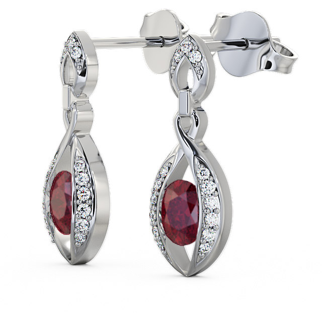 Drop Style Ruby and Diamond 1.32ct Earrings 9K White Gold - Ingoe ERG12GEM_WG_RU_SIDE