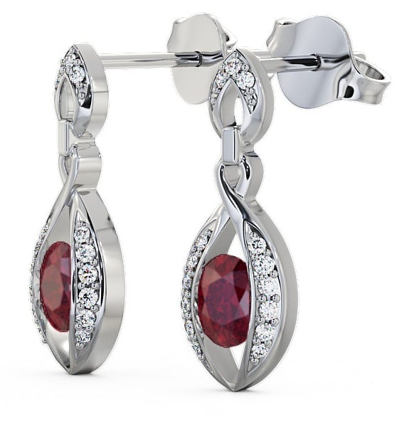 Drop Style Ruby and Diamond 1.32ct Earrings 9K White Gold - Ingoe ERG12GEM_WG_RU_THUMB1