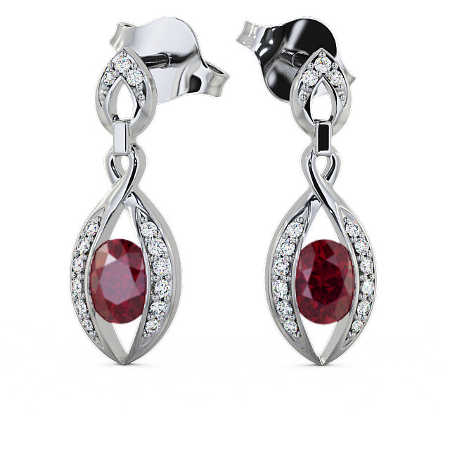 Drop Style Ruby and Diamond 1.32ct Earrings 18K White Gold - Ingoe ERG12GEM_WG_RU_UP