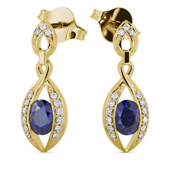  Drop Style Blue Sapphire and Diamond 1.32ct Earrings 18K Yellow Gold - Ingoe ERG12GEM_YG_BS_THUMB2 
