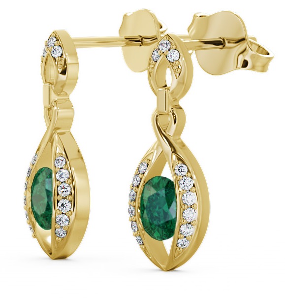 Drop Style Emerald and Diamond 1.16ct Earrings 9K Yellow Gold - Ingoe ERG12GEM_YG_EM_THUMB1