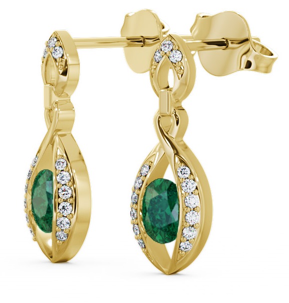 Drop Style Emerald and Diamond 1.16ct Earrings 9K Yellow Gold ERG12GEM_YG_EM_THUMB1