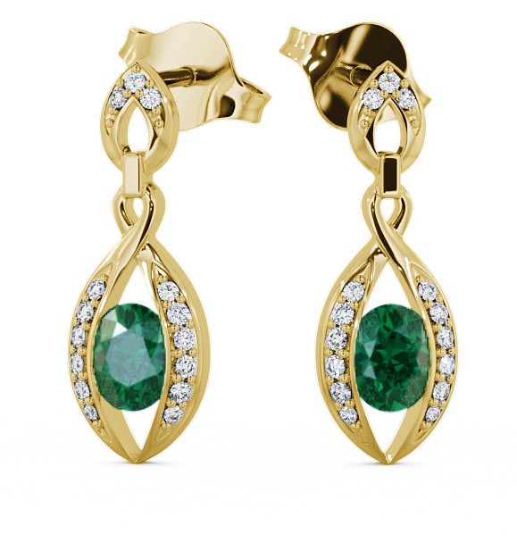  Drop Style Emerald and Diamond 1.16ct Earrings 18K Yellow Gold - Ingoe ERG12GEM_YG_EM_THUMB2 