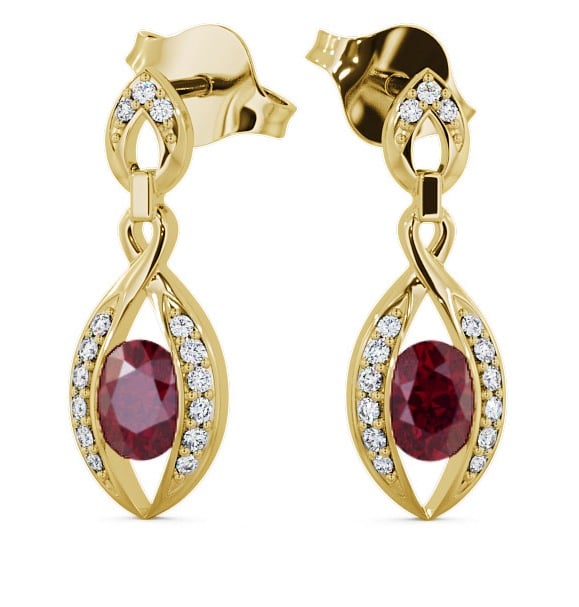  Drop Style Ruby and Diamond 1.32ct Earrings 18K Yellow Gold - Ingoe ERG12GEM_YG_RU_THUMB2 