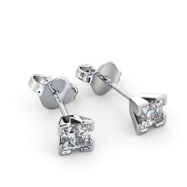 Princess Diamond Split Bezel Stud Earrings 9K White Gold - Emol ERG130_WG_FLAT