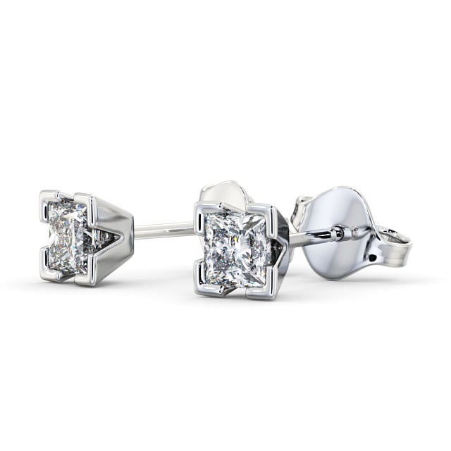 Princess Diamond Split Bezel Stud Earrings 9K White Gold - Emol ERG130_WG_SIDE