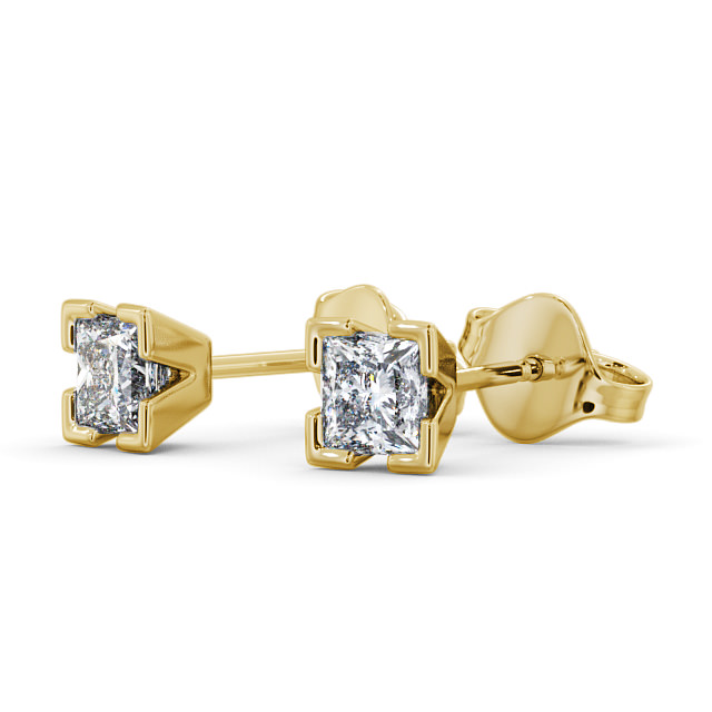 Princess Diamond Split Bezel Stud Earrings 18K Yellow Gold - Emol ERG130_YG_SIDE