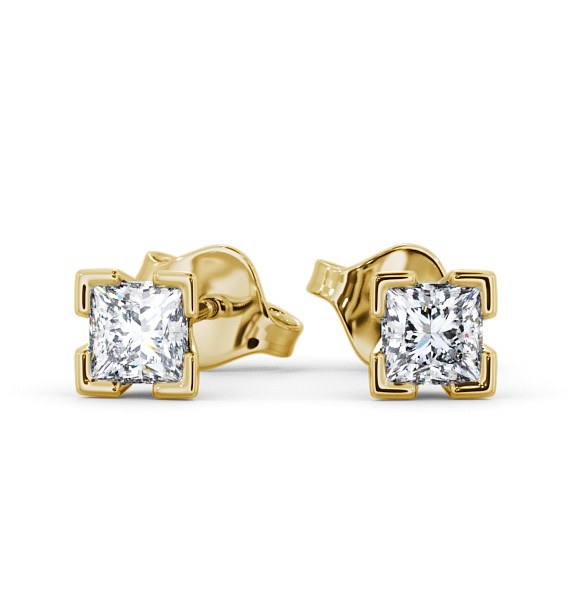  Princess Diamond Split Bezel Stud Earrings 18K Yellow Gold - Emol ERG130_YG_THUMB2 
