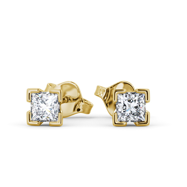 Princess Diamond Split Bezel Stud Earrings 18K Yellow Gold - Emol ERG130_YG_UP