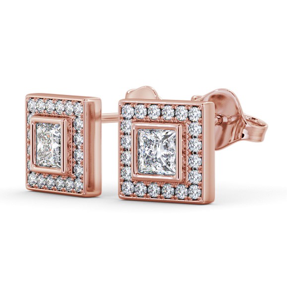  Halo Princess Diamond Earrings 18K Rose Gold - Milton ERG131_RG_THUMB1 