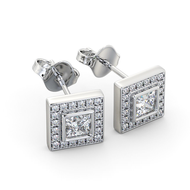 Halo Princess Diamond Earrings 9K White Gold - Milton ERG131_WG_FLAT