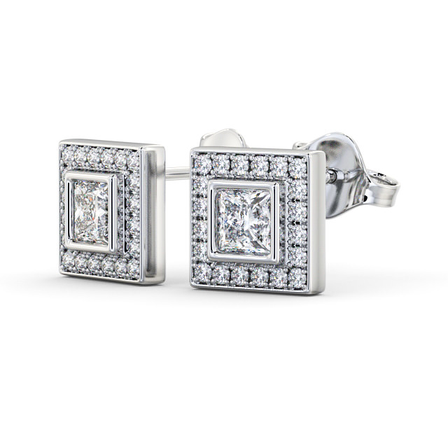 Halo Princess Diamond Earrings 9K White Gold - Milton ERG131_WG_SIDE