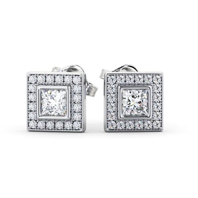 Halo Princess Diamond Earrings 9K White Gold - Milton ERG131_WG_UP
