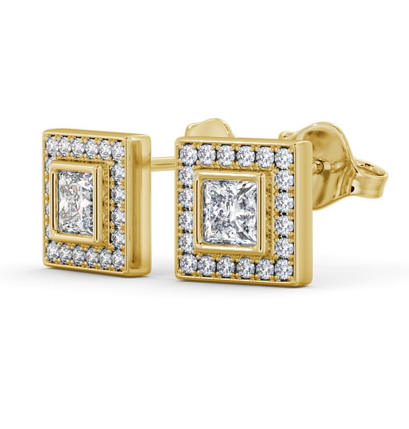 Halo Princess Diamond Bezel and Channel Earrings 18K Yellow Gold ERG131_YG_THUMB1