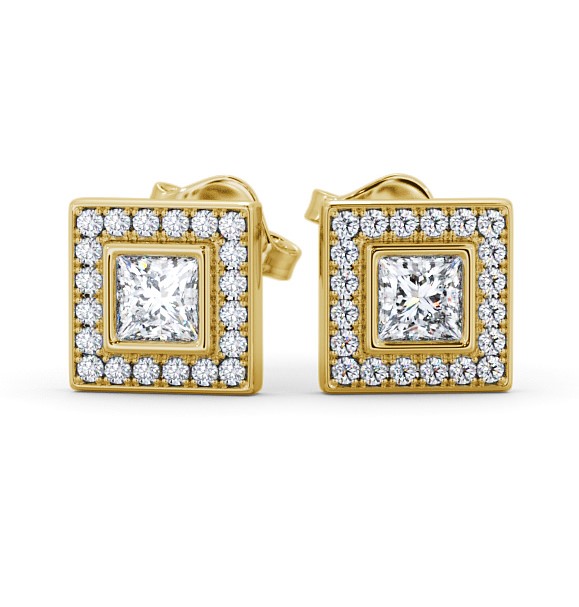  Halo Princess Diamond Earrings 18K Yellow Gold - Milton ERG131_YG_THUMB2 