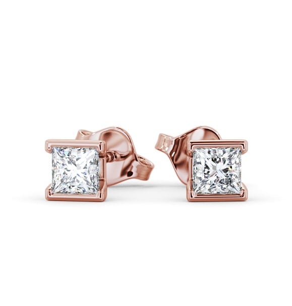  Princess Diamond Open Bezel Stud Earrings 9K Rose Gold - Ligor ERG132_RG_THUMB2 