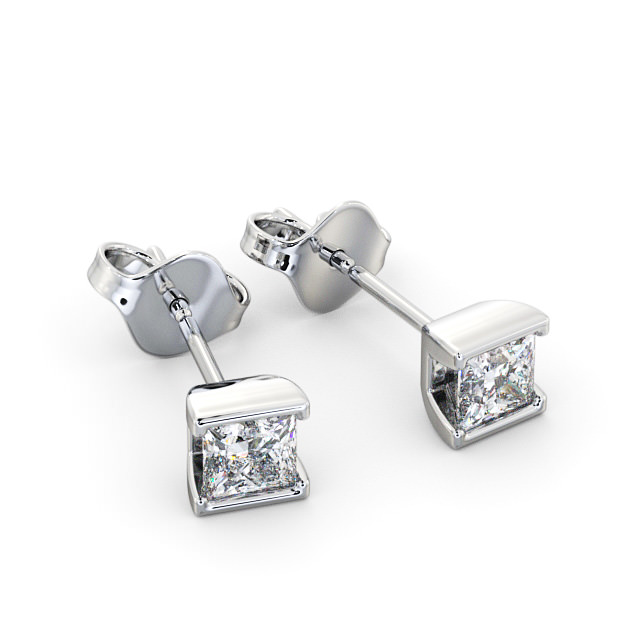 Princess Diamond Open Bezel Stud Earrings 18K White Gold - Ligor ERG132_WG_FLAT