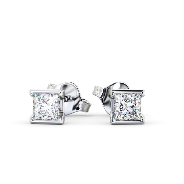 Princess Diamond Open Bezel Stud Earrings 18K White Gold - Ligor ERG132_WG_UP