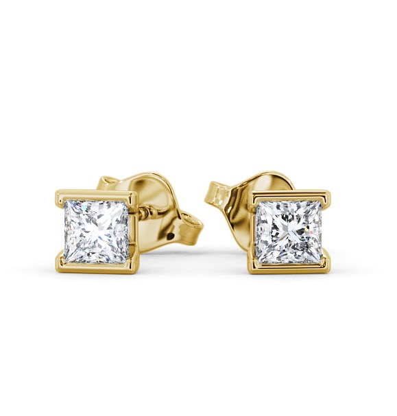  Princess Diamond Open Bezel Stud Earrings 9K Yellow Gold - Ligor ERG132_YG_THUMB2 
